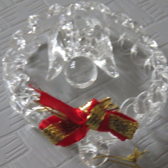 Vintage Clear Spun Glass Crystal Angel in Wreath Hanging Holiday Ornament - Picture 3 of 15